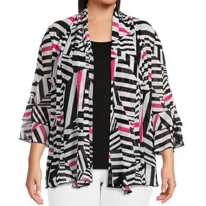 NWT Plus Size Multiples Abstract Geo Print Shawl Collar 3/4 Bell Sleeve Jacket